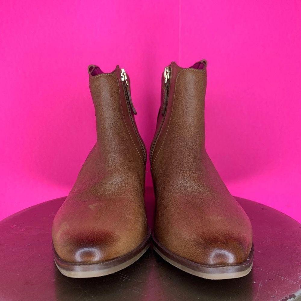 Cole Haan Maci Brown Leather Gold Pull Tab Almond Toe Ankle Boots US 6