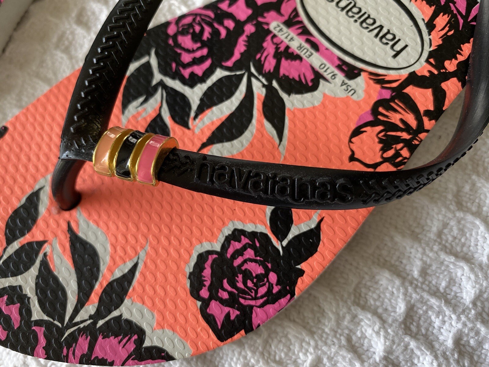 HAVAIANAS Slim Floral Stripe Flip Flops Thong Sandals 39/40 EUR 41/42 USA 9 / 10