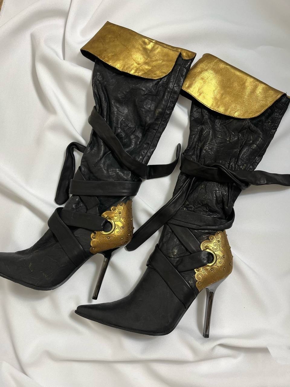 Very Rare MEDEA Futuristic Cyber Gothic Gold Metal Heel Boots Retro Archive y2k