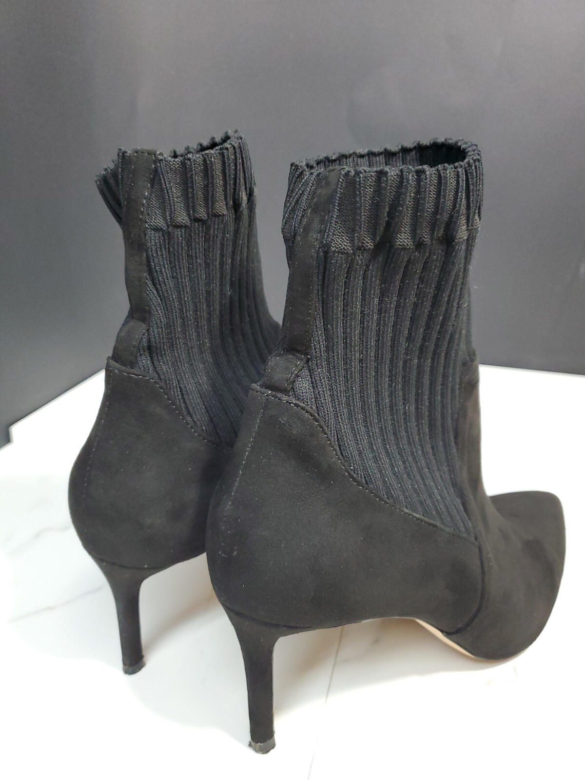 Zara Black Textile/Faux Suede 3″ Heels Elastic Streachable Pull On Boots 41(10)