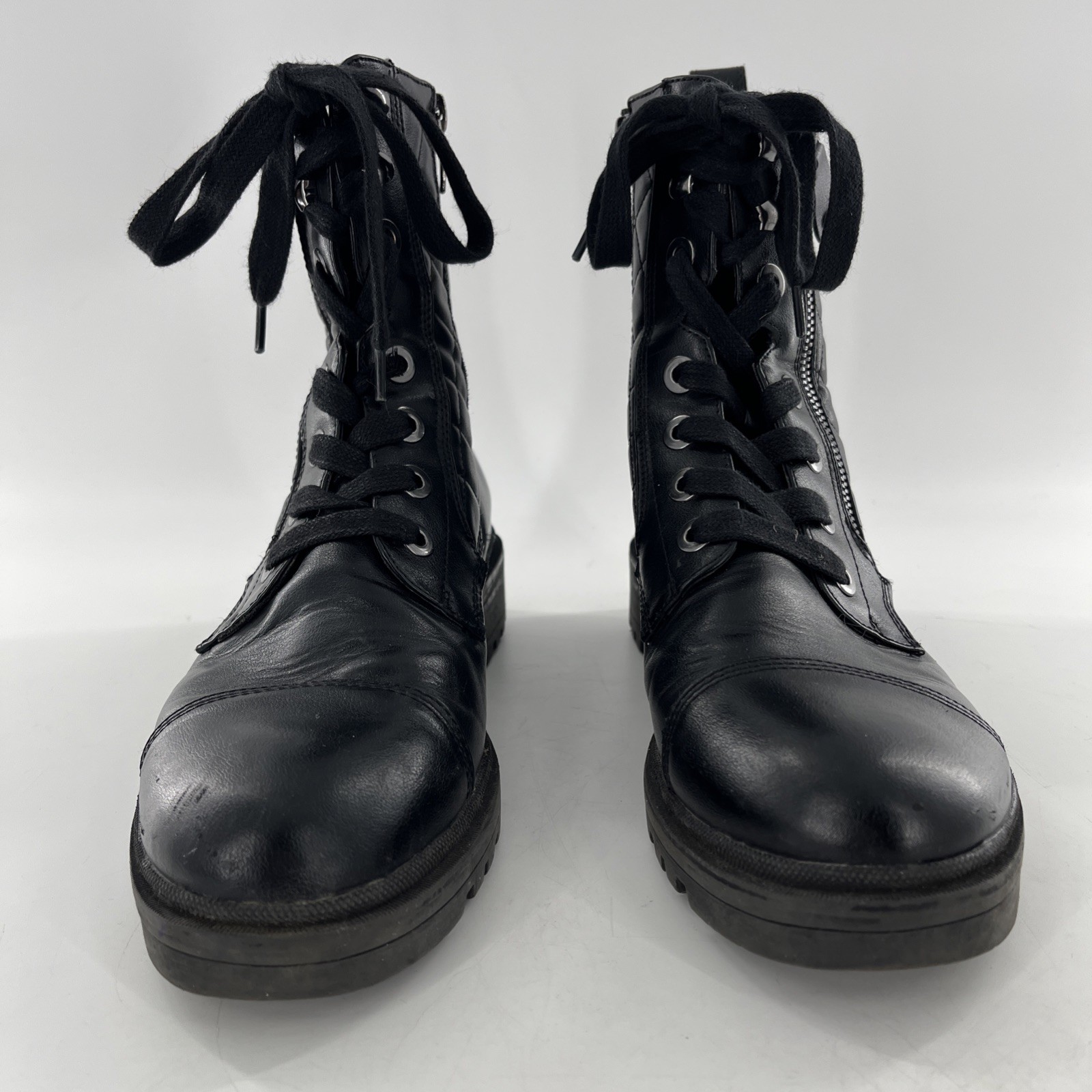 Quilted Moto Biker Womens Boot Combat Goth Nine West Bootie Zip Faux Leather 9.5