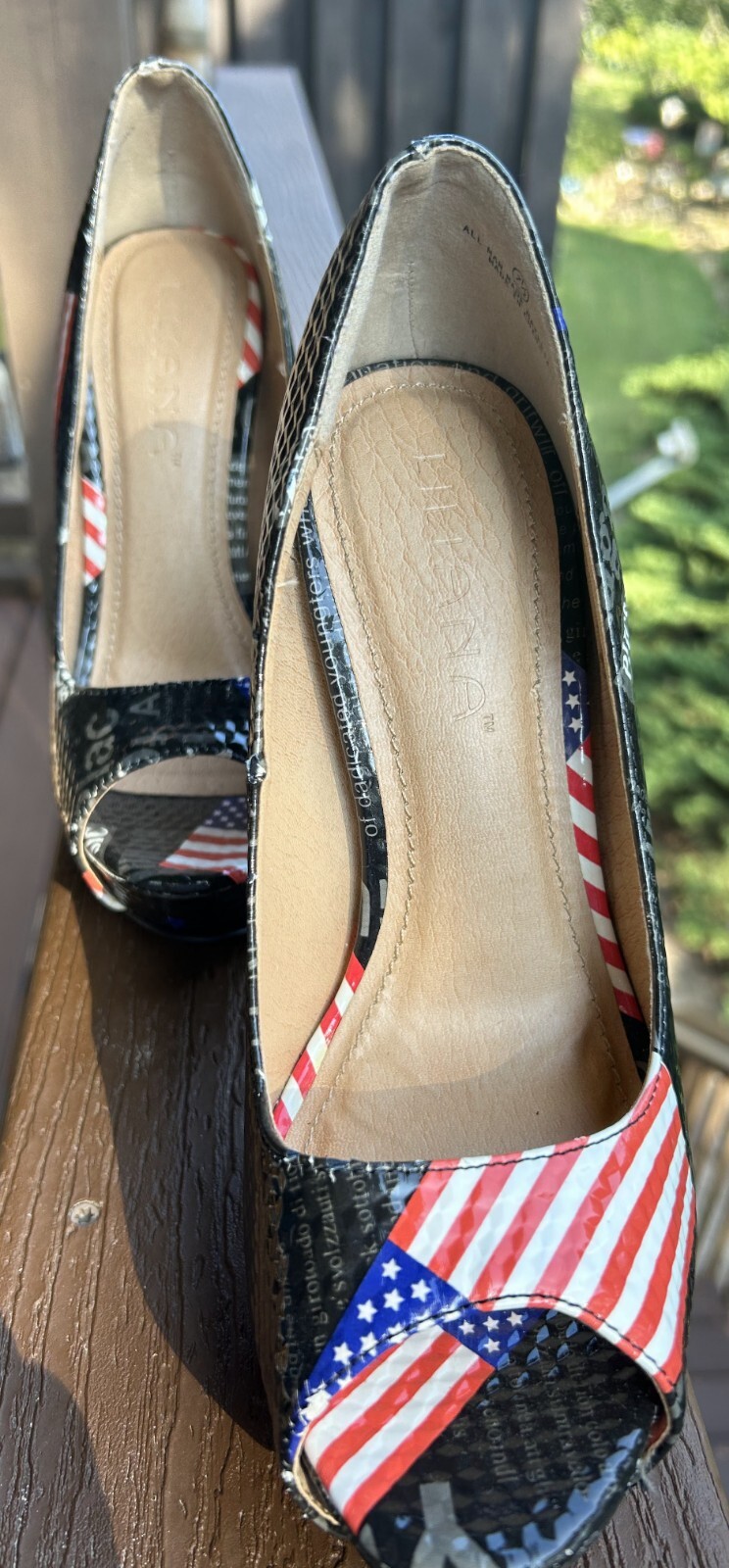 USA Patriot American Flag Stiletto Heels Vote Size 7.5 Peep Toe