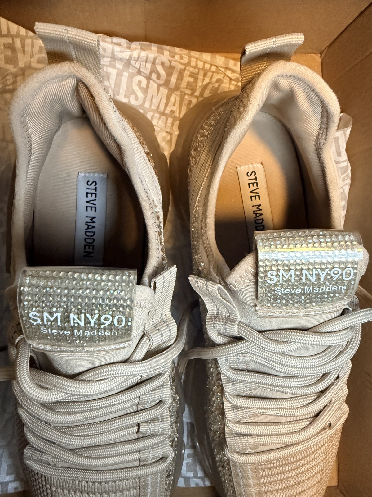 Steve Madden Maxima Tan/Blush SM NY90 Women’s Size 8.5M Rhinestone Shoes