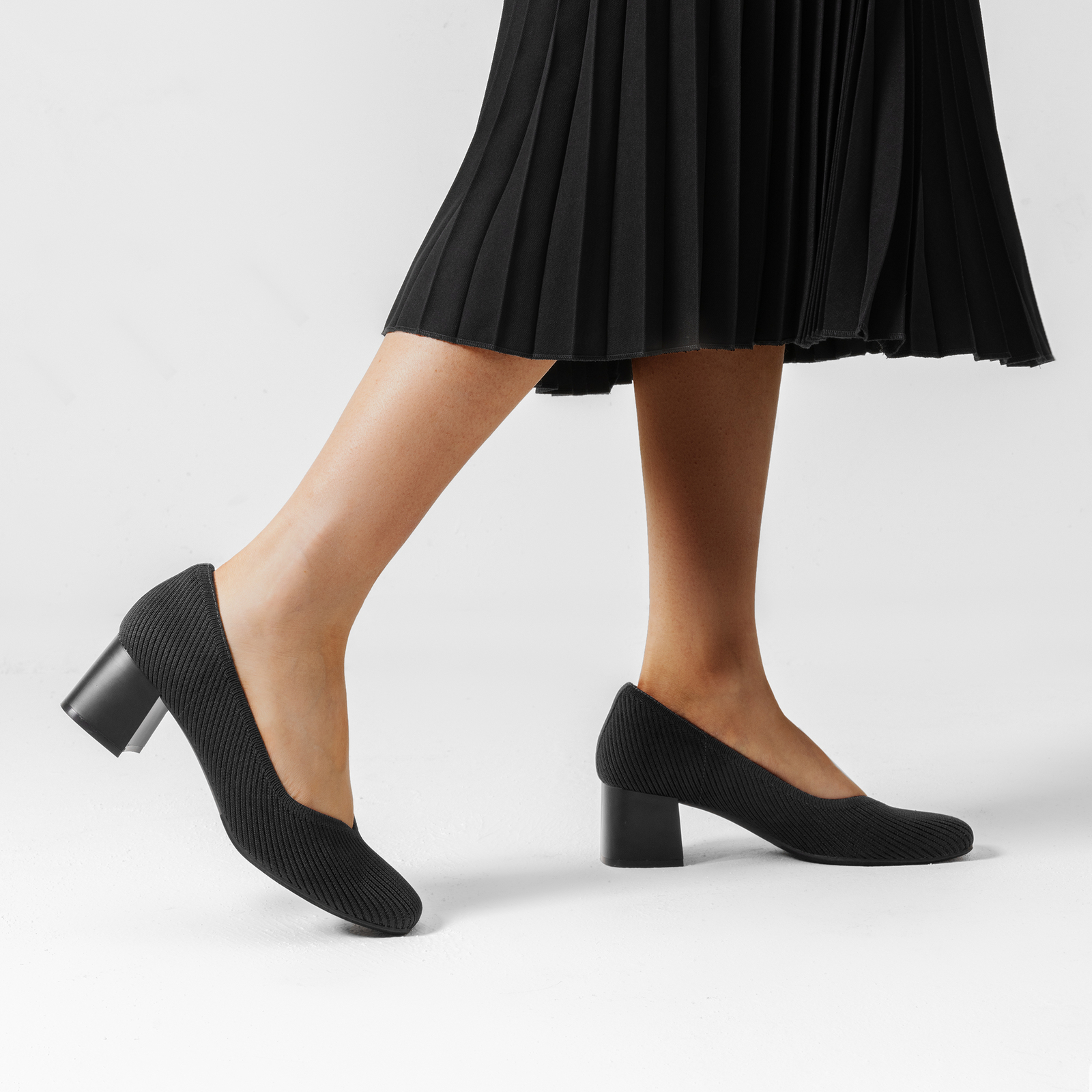 Women Knit Breathable Pumps Square Toe Block Heels All Day Support Dress Pumps~