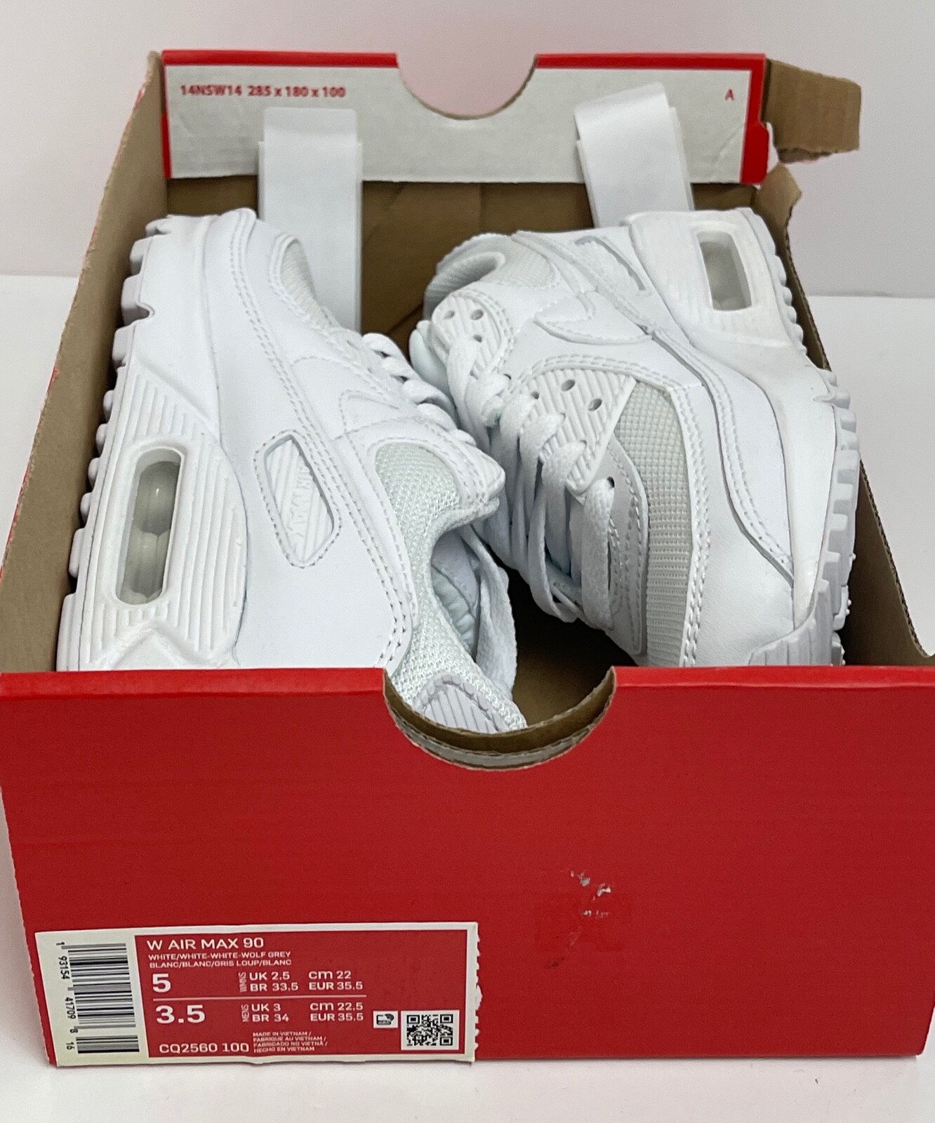 Nike Air Max 90 CQ2560 100 Triple White Women’s Sneakers WOMEN SIZE 5 MEN 3.5