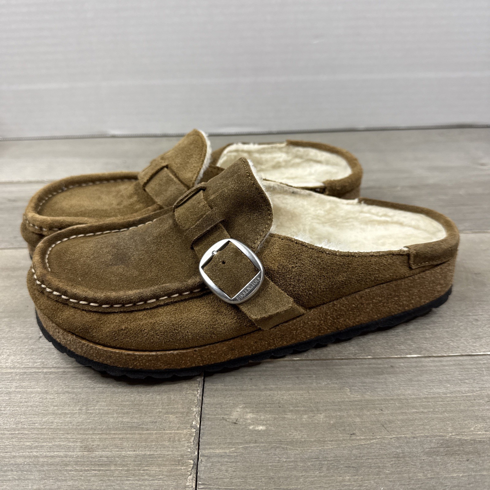 Birkenstock Buckley Shearling Tea Suede Size 38 US Womens 7 7.5