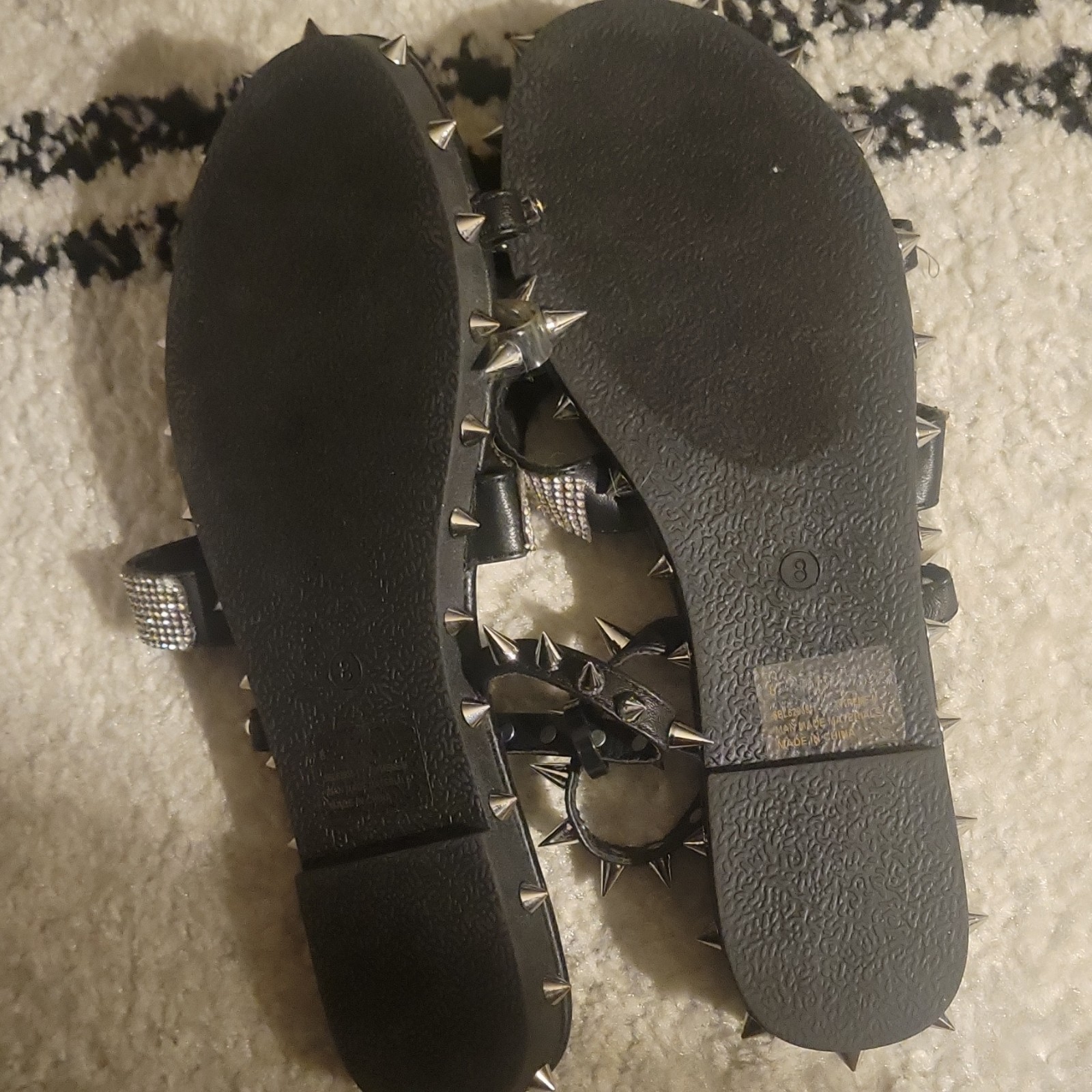 Cape Robbin Black & Silver Studded Rhinestone Slide Sandals Open Toe Slip-On 8