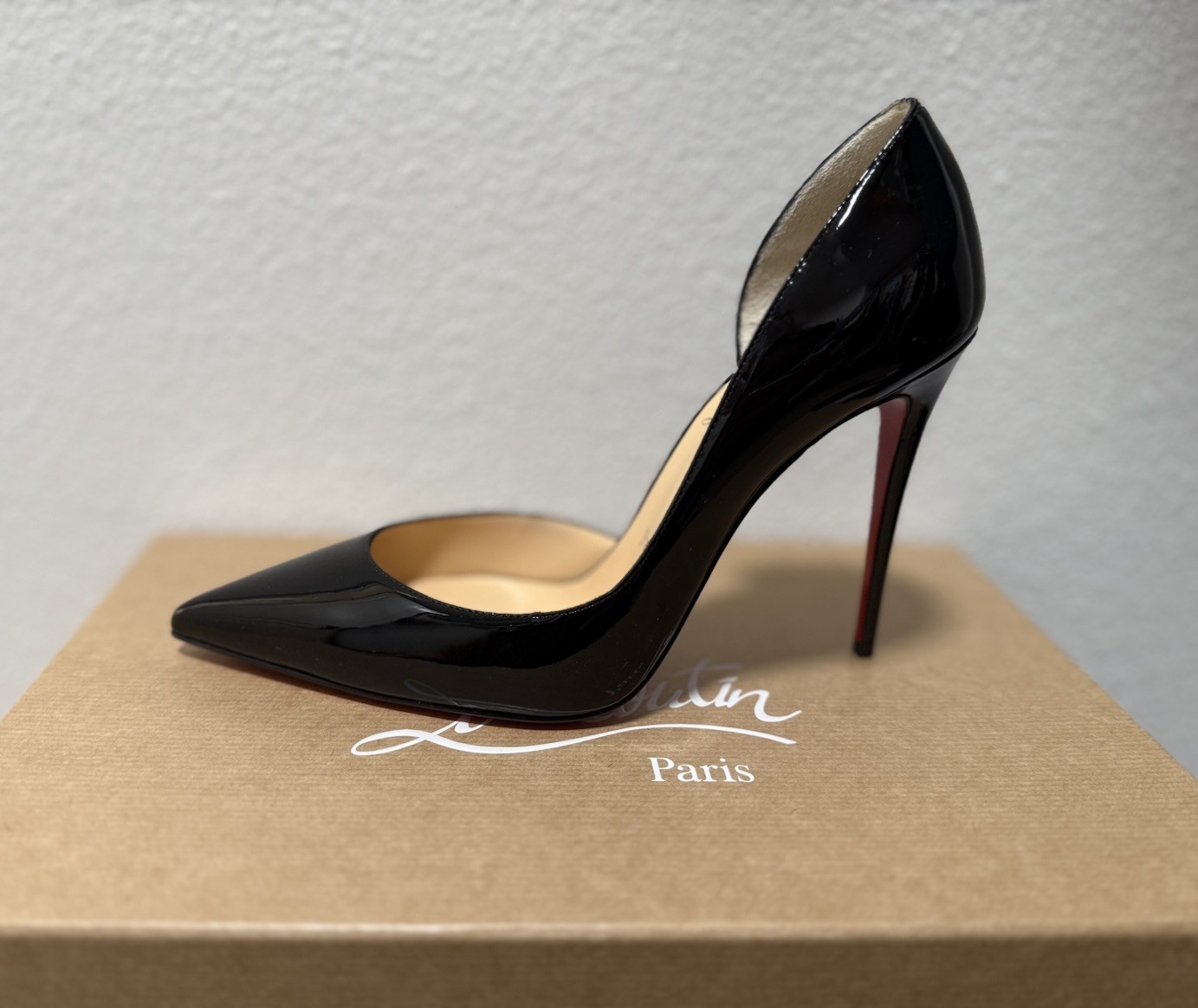 New Christian Louboutin Iriza 100 Patent Leather Pumps Black EU 38 US 8
