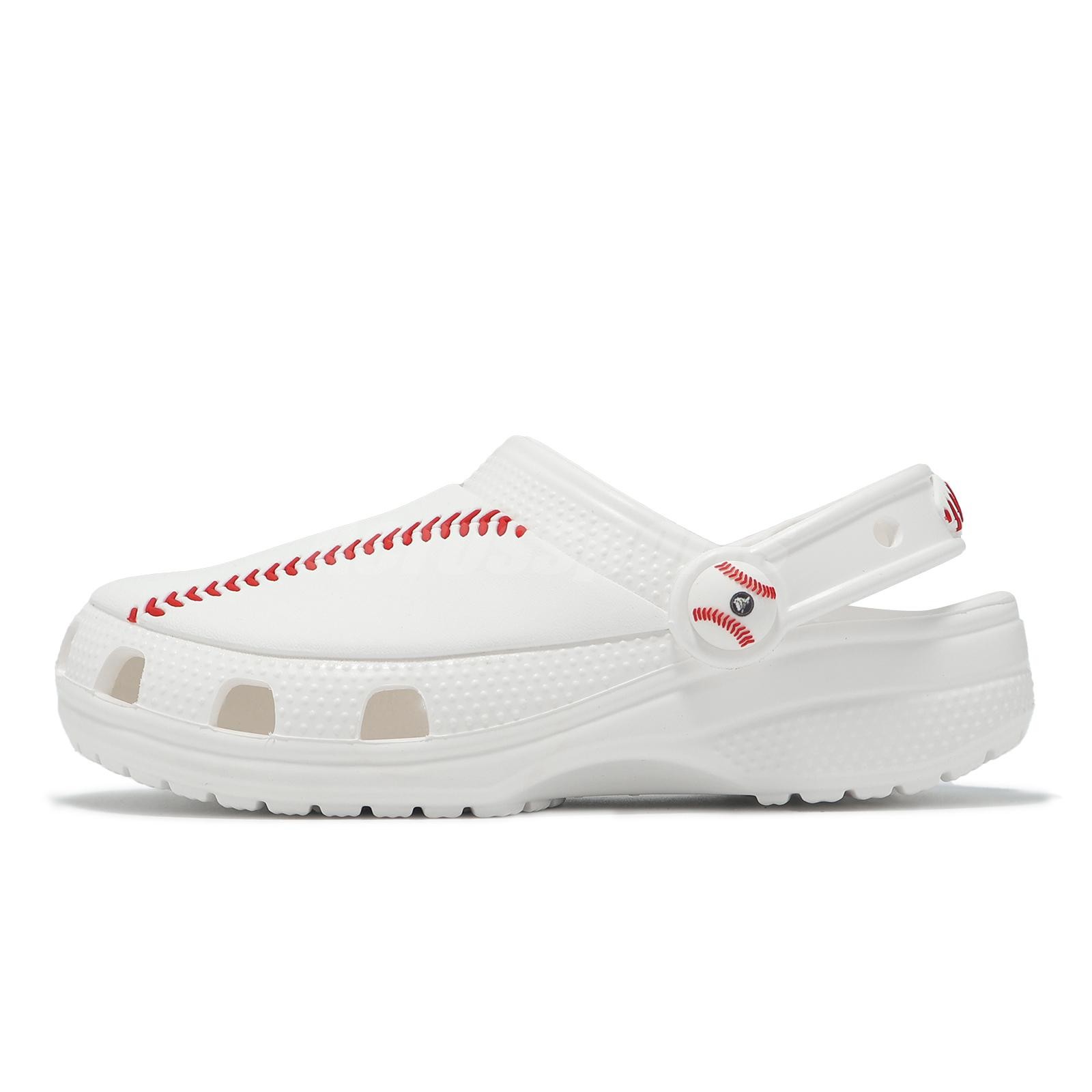 Crocs Classic Baseball Clog K White Red Kids Preschool Slip On Sandal 211259-100