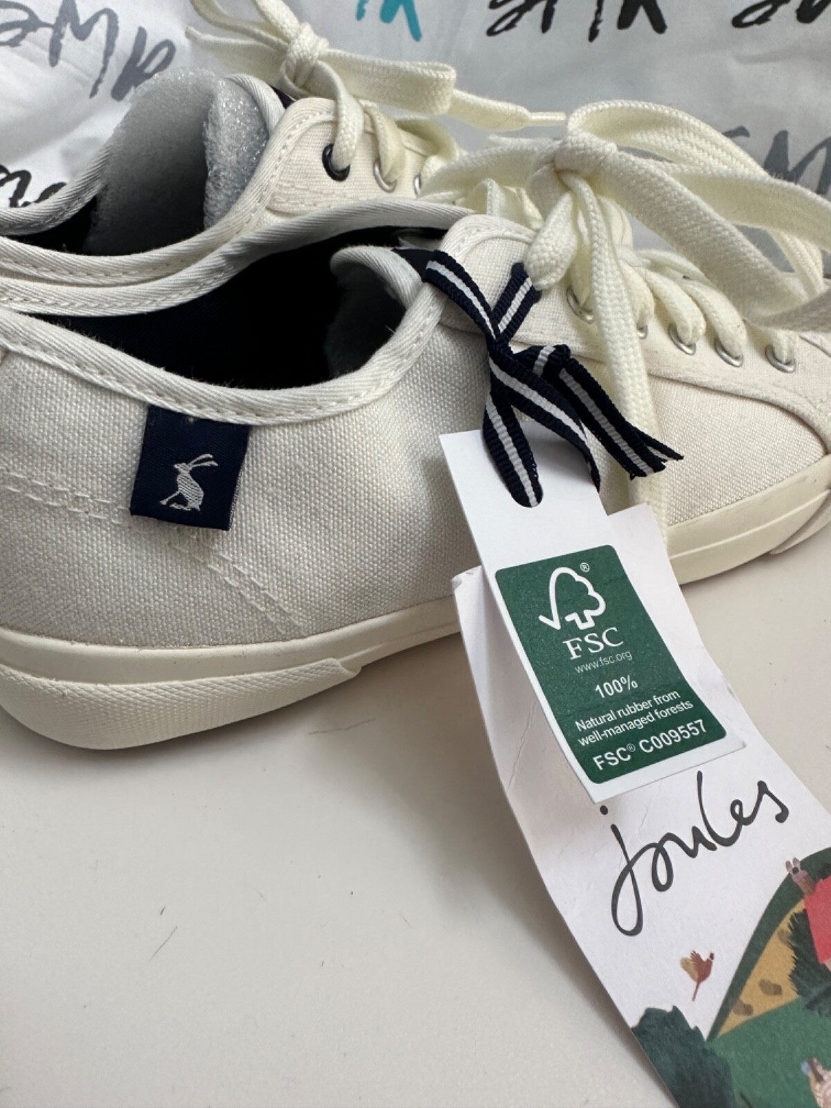 Women Joules USA White Organic Coast Pump Lace Up Sneakers Size US 6 Euro 37 NEW