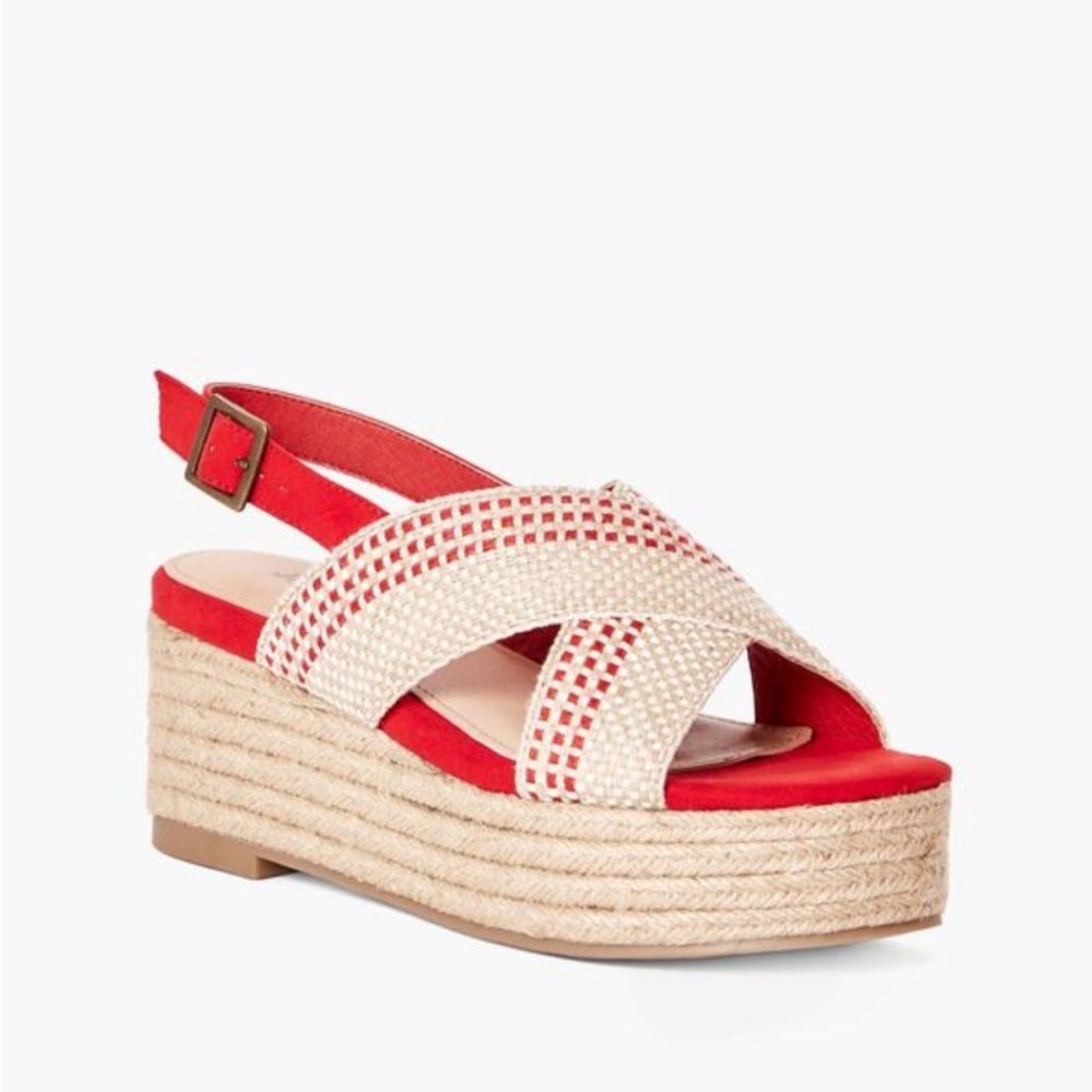 Justfab Red and Cream Woven Aura Platform Sandals