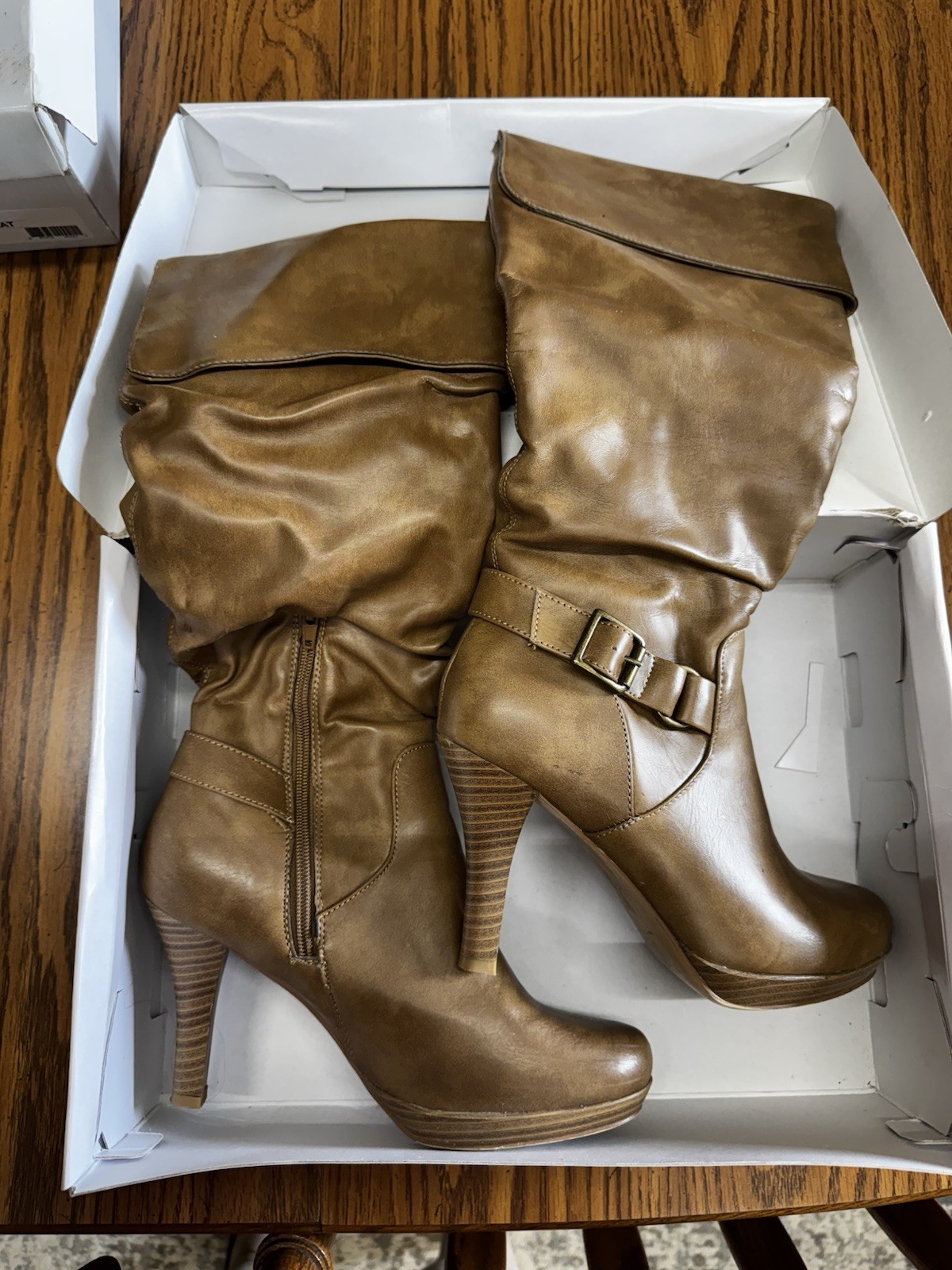 Rampage Camel Smooth High Heel Boot Size 9M – 1/2 Zip