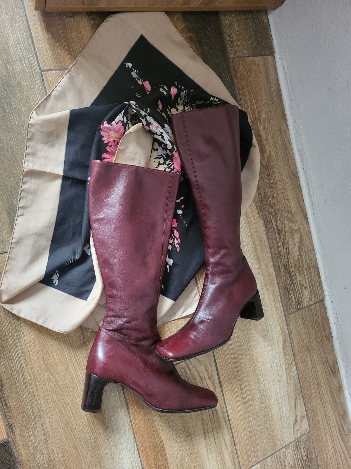 Ledies Boots Knee High Genuine Leather Shoes UK5.5 US7.5 EU38.5 Burgundy Italy
