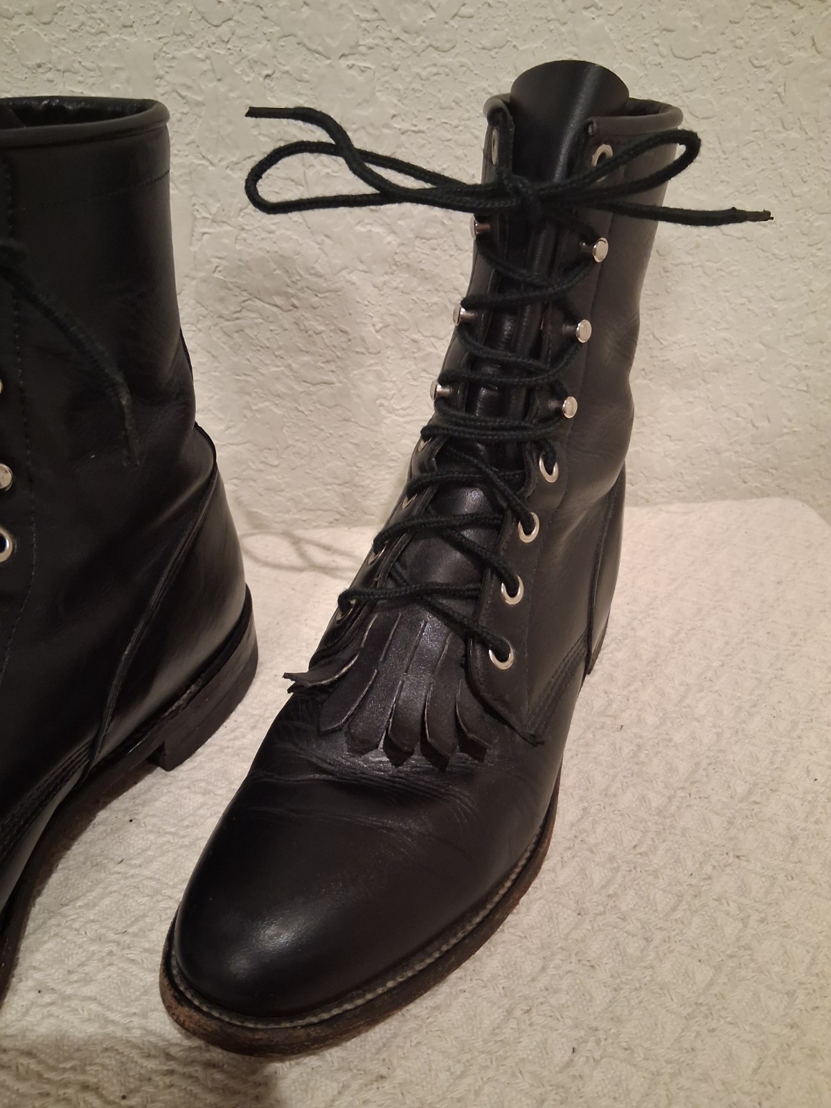 Justin L0506 Western Roper Kiltie Women Leather Black Boots Lace Up Size 6.5B