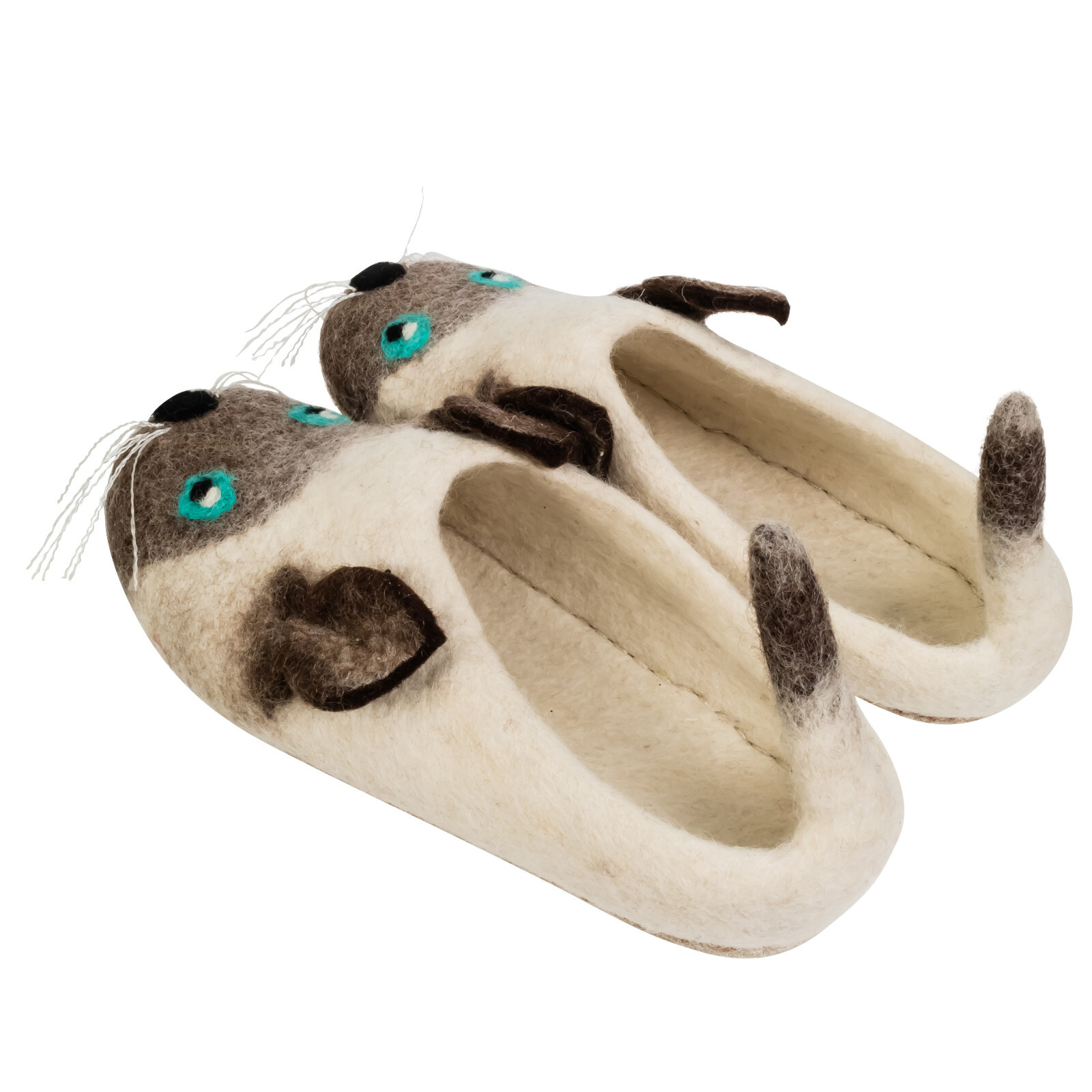Eco Friendly Natural Sheep Wool Felted Handmade Siamese Cat Shape Slippers