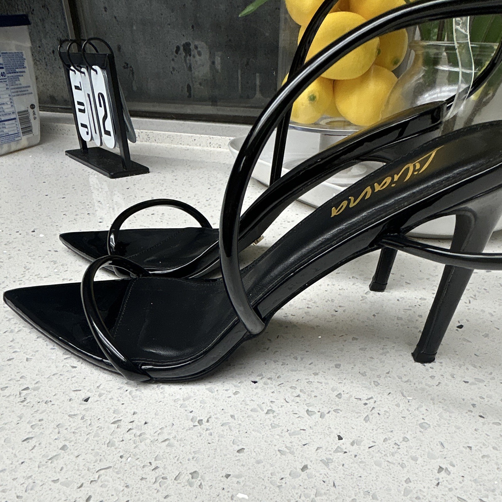 Liliana Black Strappy Pointed Toe Stiletto Slip-On Heels Womens Size 10