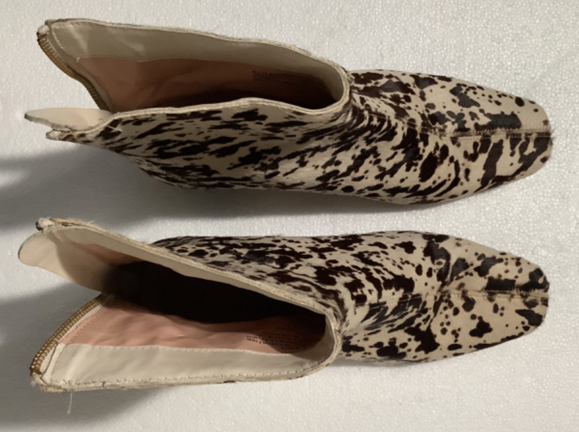 J Crew Roxie Zip-back Ankle Boots in Calf Hair spotted real calf fur Sz 7