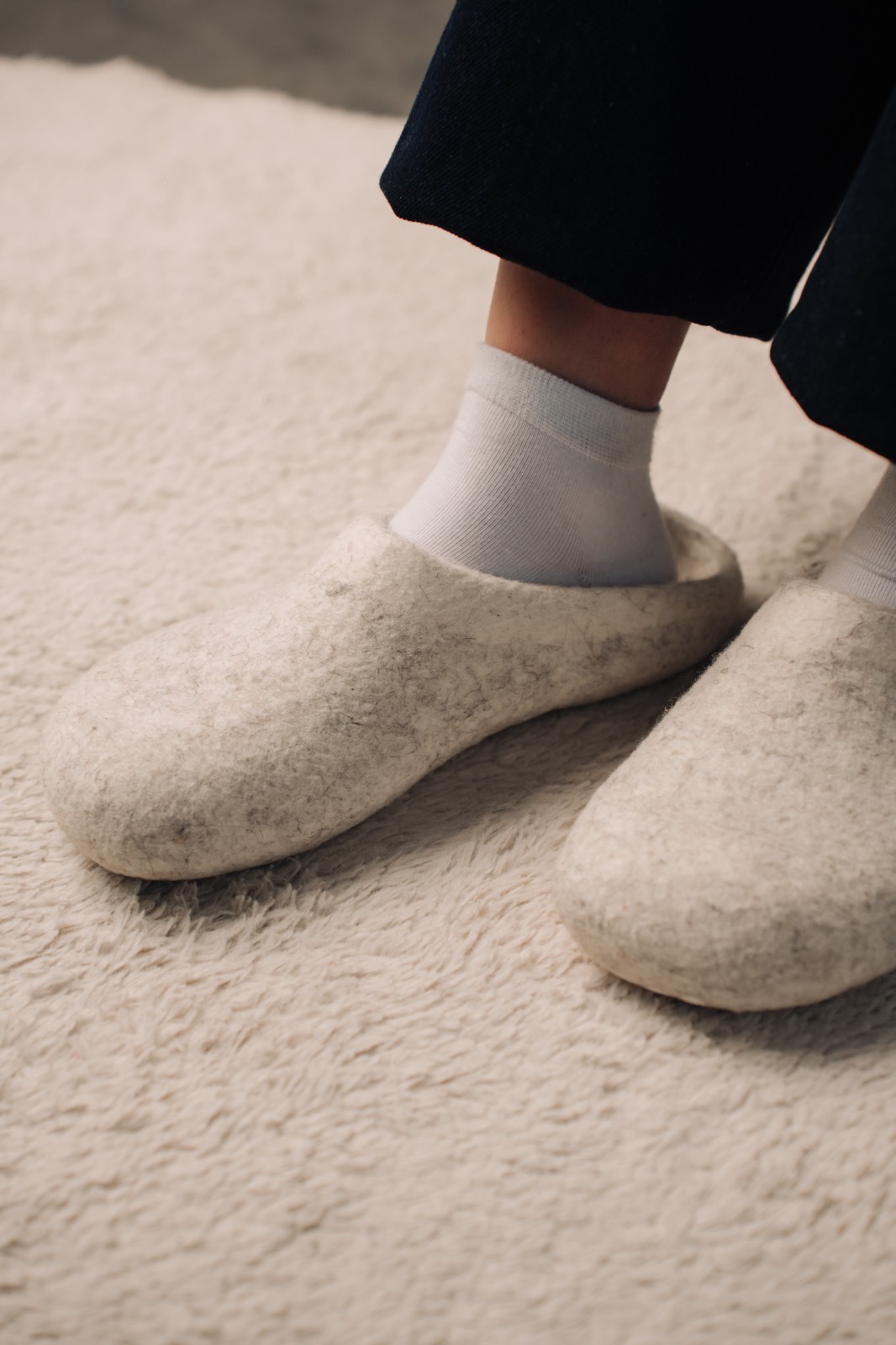 Handmade Eco Merino Wool Slippers Minimalist Off-White Slippers