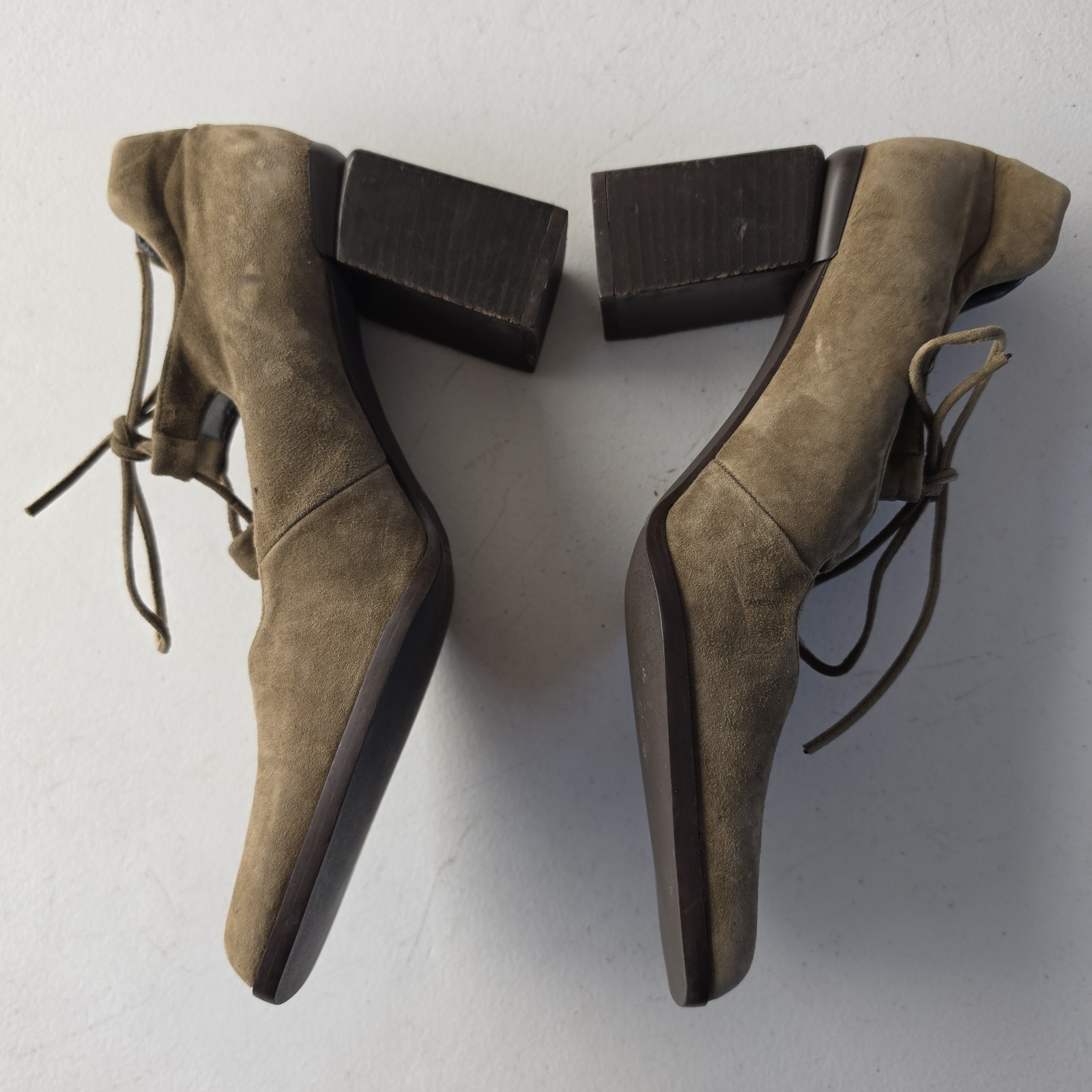 Nine West Brown Suede Lace-Up Laces Square Toe Block Heel Pumps Womens 7.5M