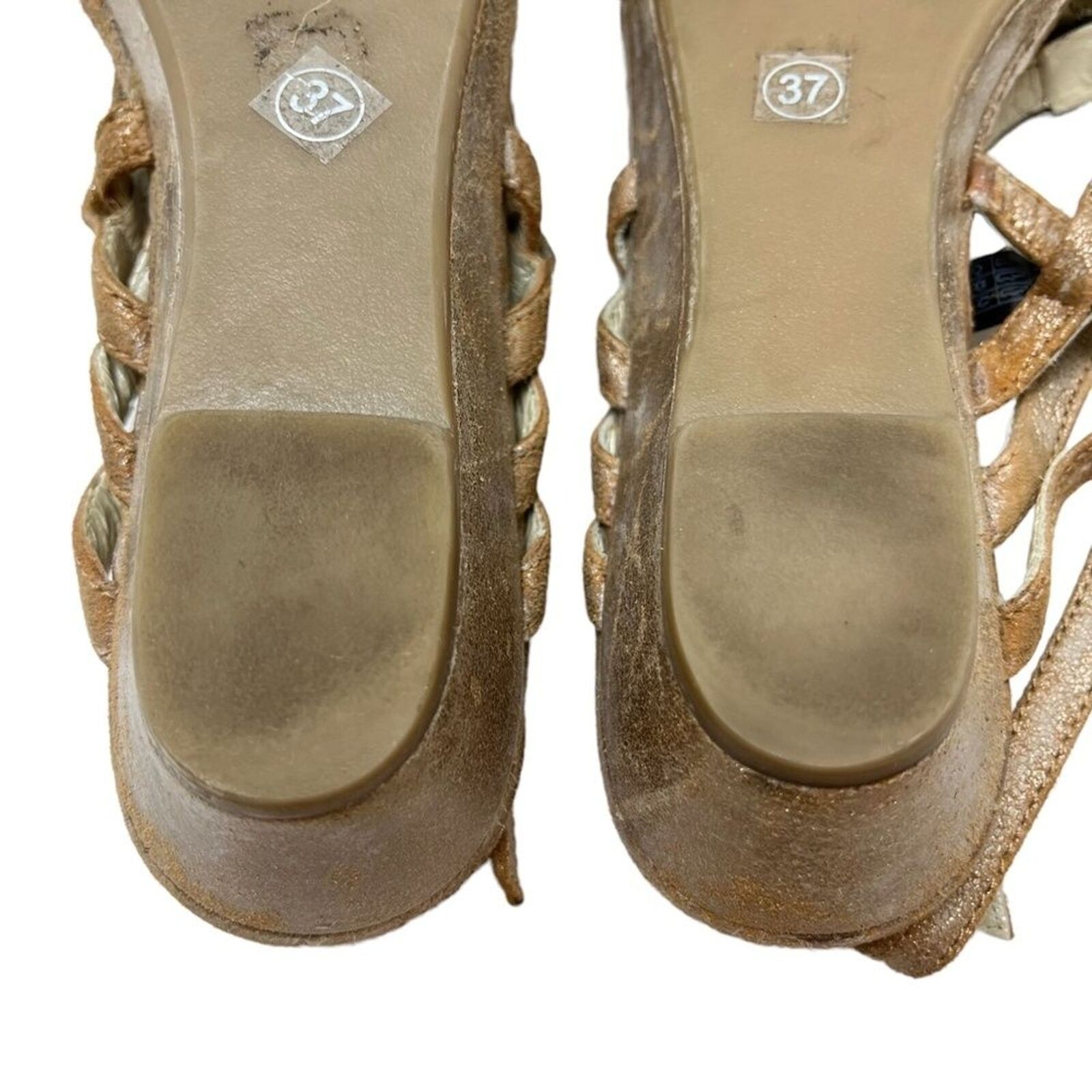 GERRY WEBER Genuine Leather Bronze Sandals Wedges Slingback Beige Shoes 37 / 6.5