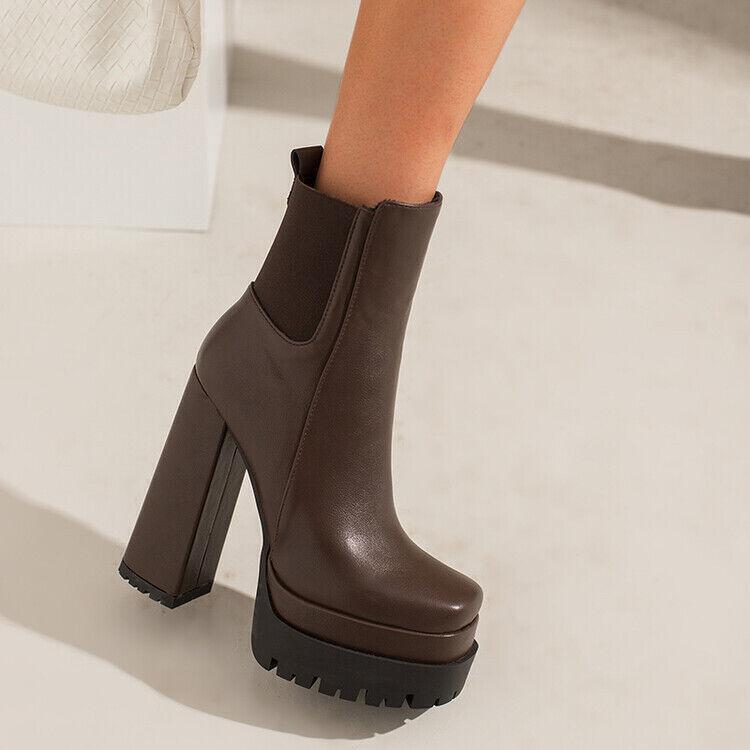 Women’s Casual Party Prom Ankle Boots Side Zip Block high Heel Platform Shoes