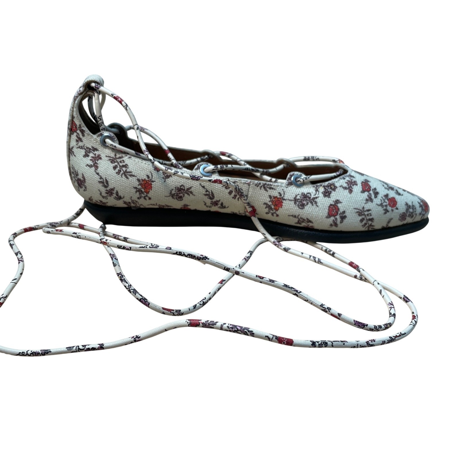Aerosoles Aware Laura Ashley Floral Lace Up Ghillie Ballet Flats Cream Red 6.5