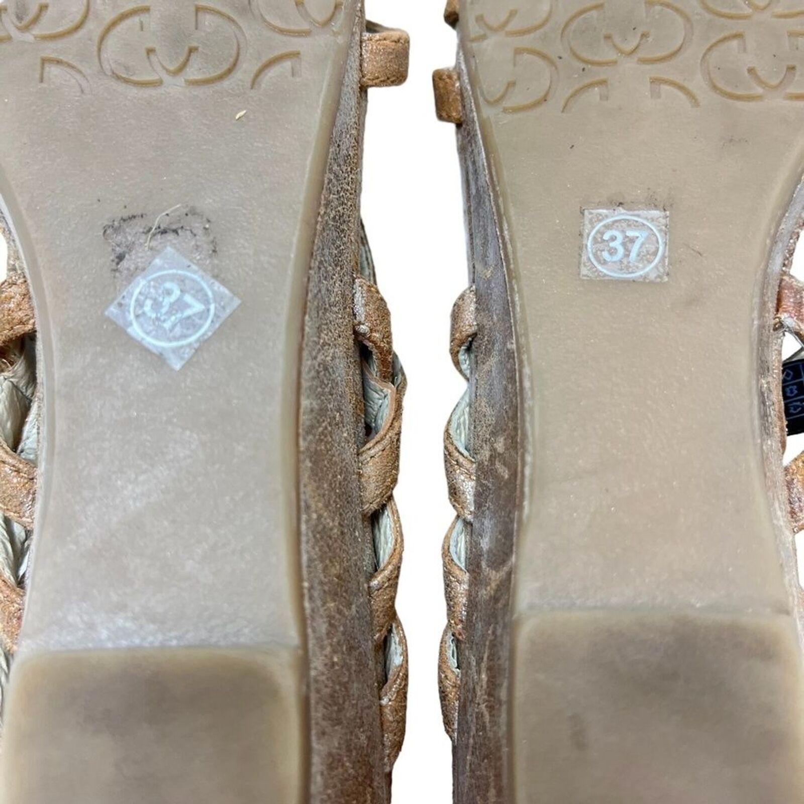GERRY WEBER Genuine Leather Bronze Sandals Wedges Slingback Beige Shoes 37 / 6.5