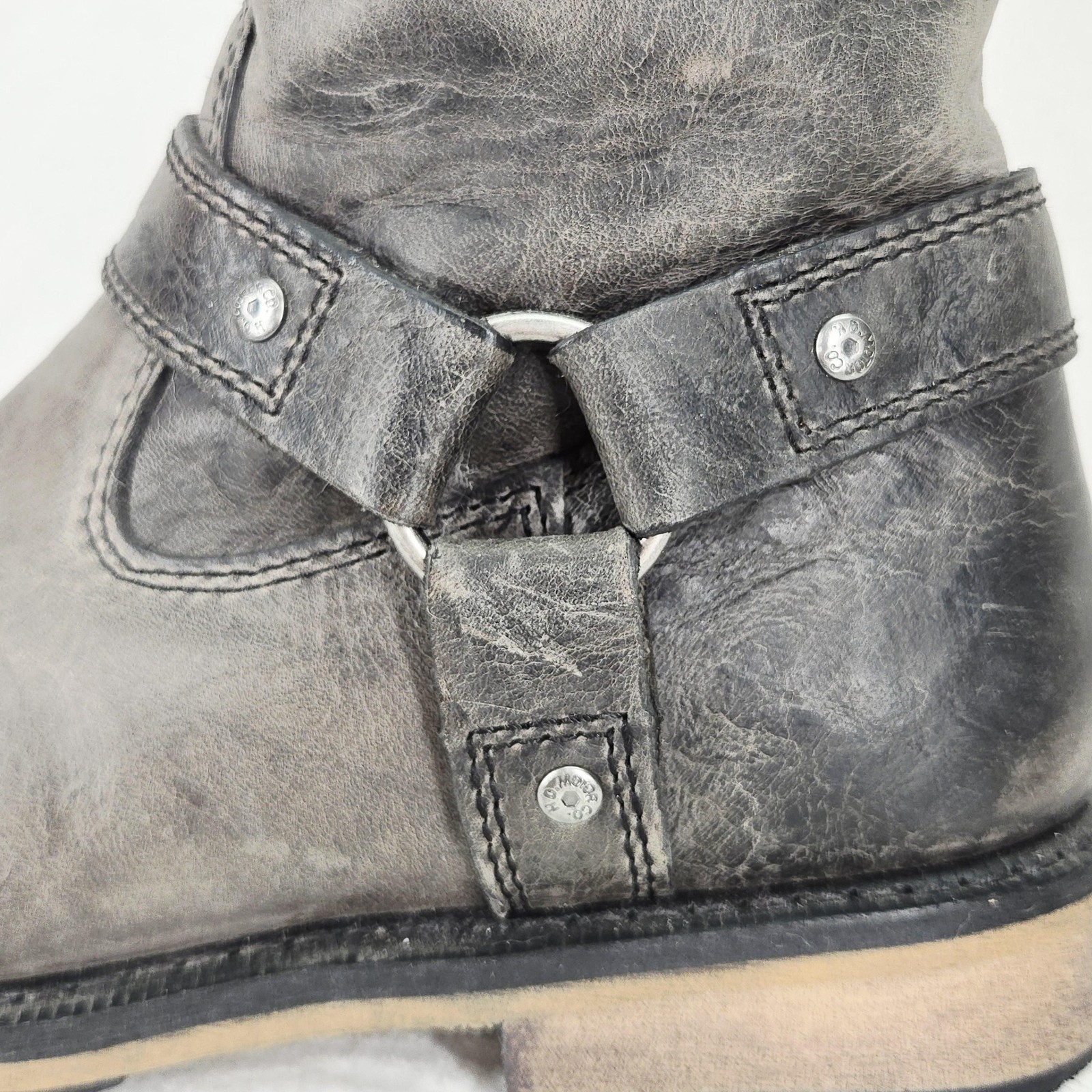 Harley Davidson Boots Womens 9.5 Gray Salley Harness Biker Motorcycle Side Zip