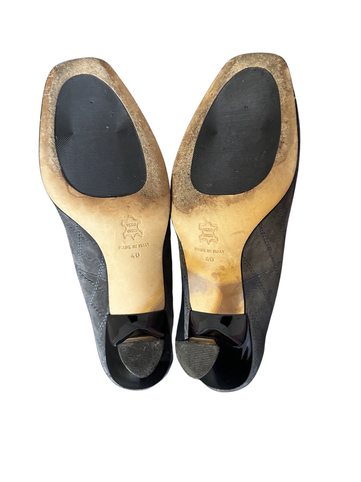 ANYI LU Greenish Gray Suede Semi Round Toe Classic Pumps 9/40 Made In Italy