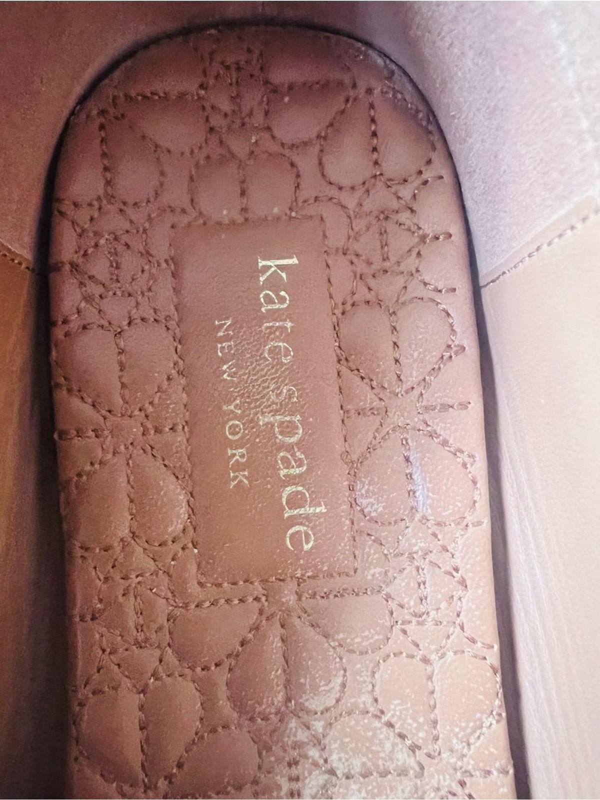 kate spade tan quilted insole ballet flats with black trim