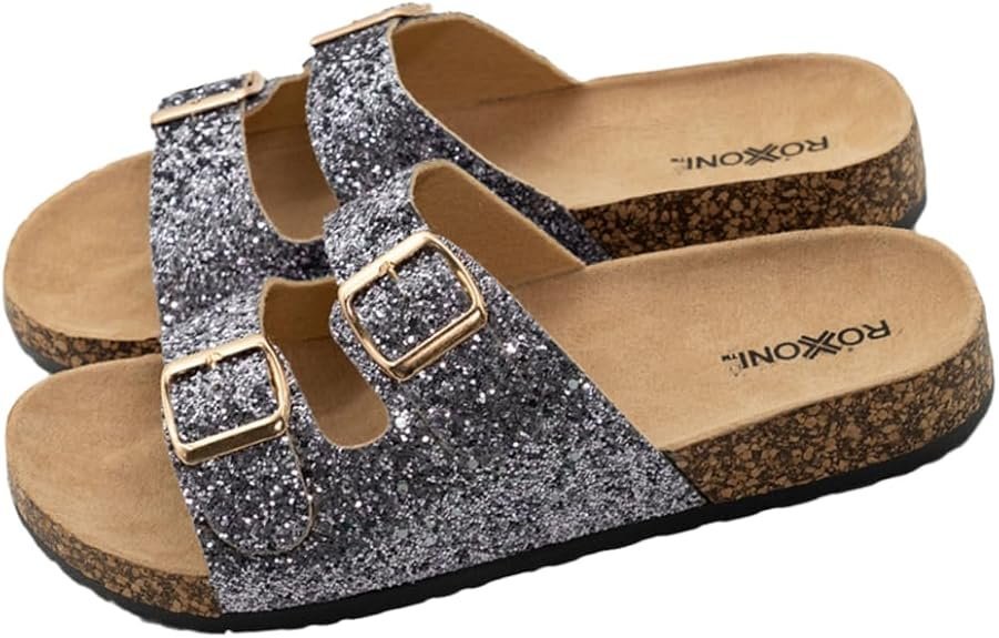 Pupeez Women’s Gliters Comfort Flat Sandals Double Buckle Adjustable Straps