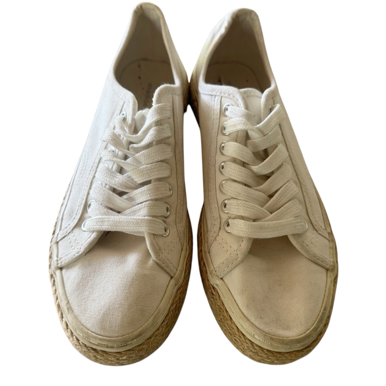 Madden Girl White Canvas Raffia Lace Up Casual Fashion Sneakers Normcore 6.5