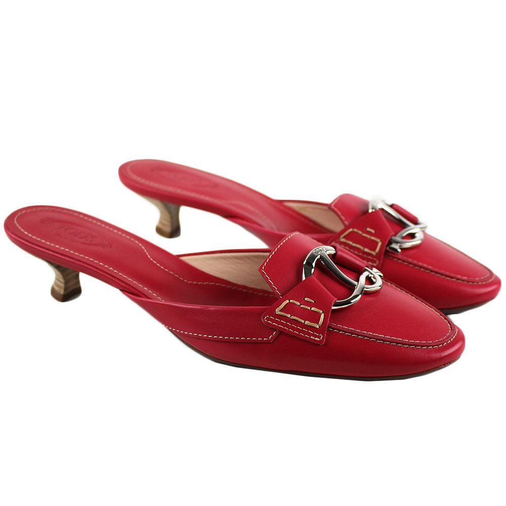 NIB Tod’s Women Klimt Sabot Leather Heels Red Size 9.5 39.5