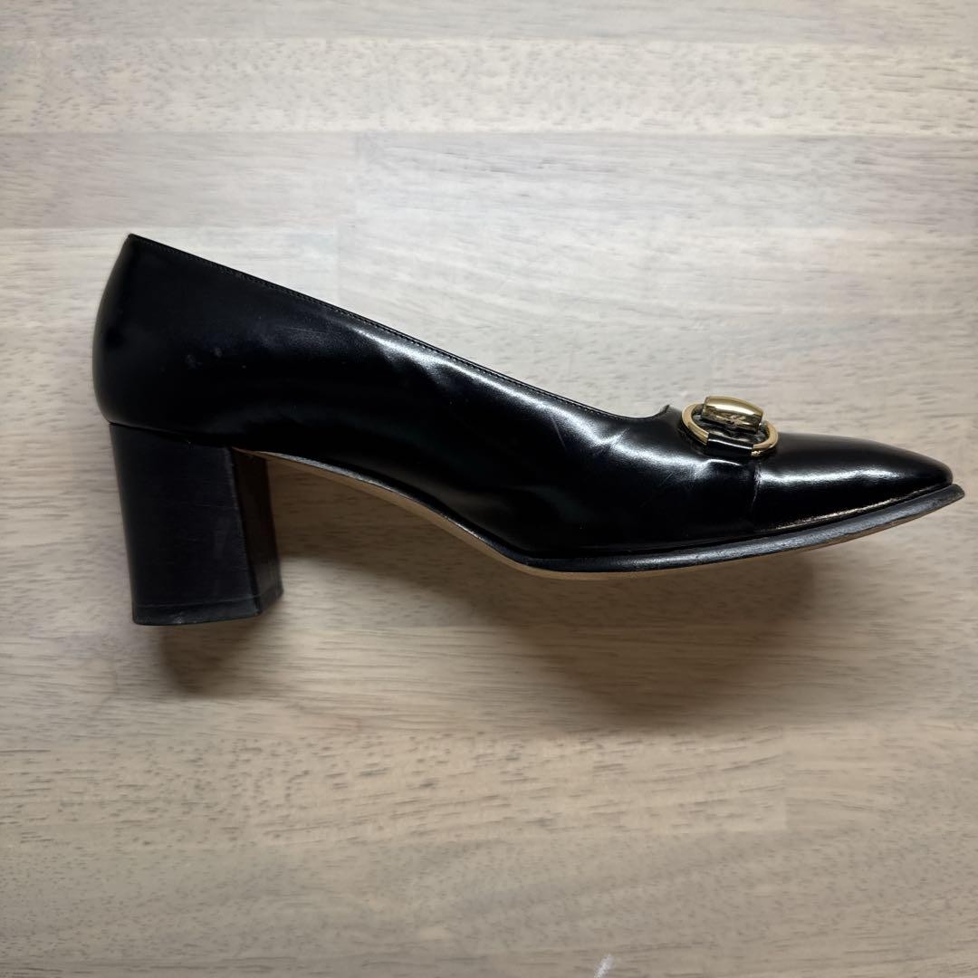 GUCCI Horsebit Leather Pumps Square Toe 23cm Black Italy