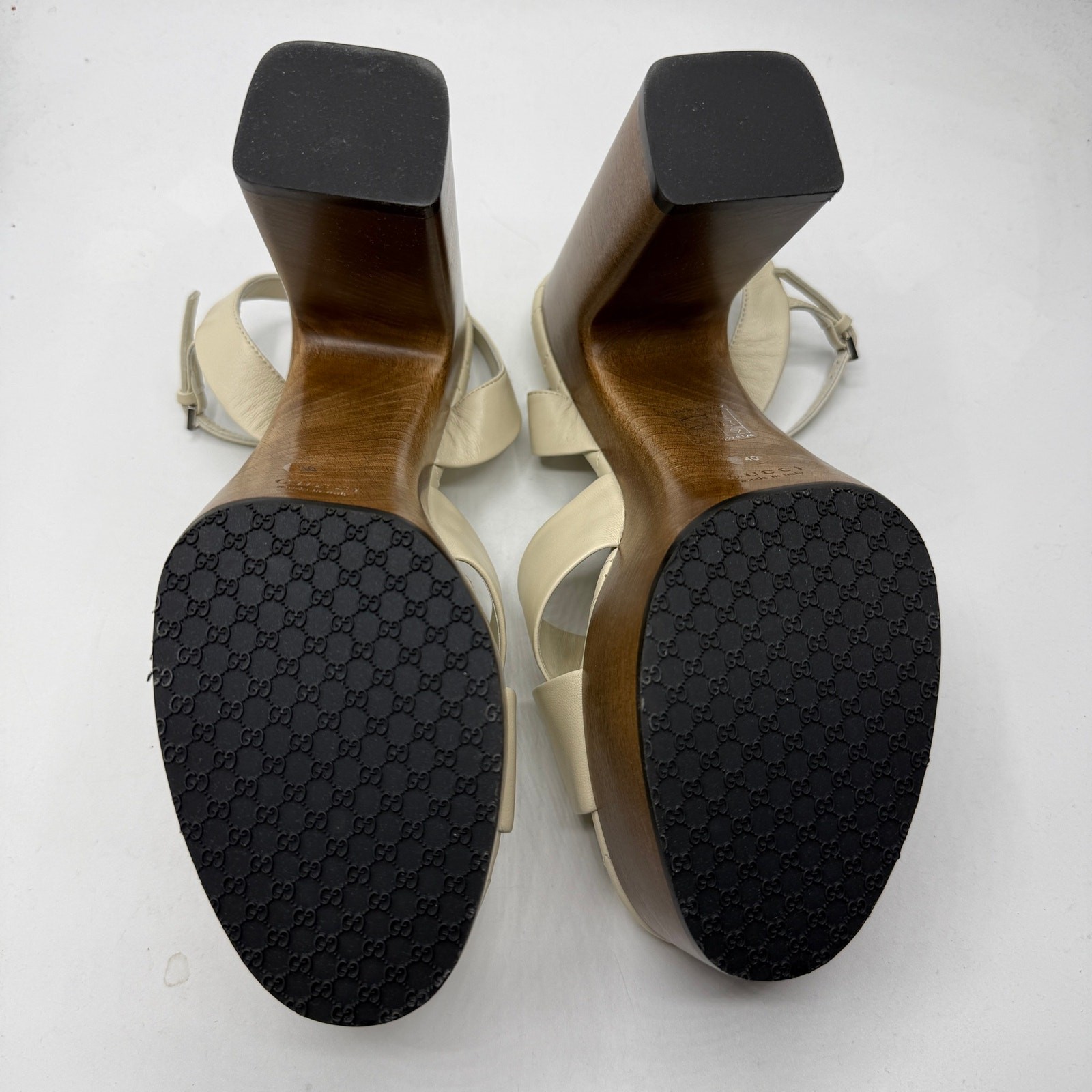 NEW Gucci Marmont GG Logo Embellished Leather Platform Sandals Cream Size EU 40