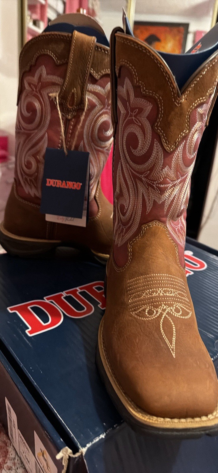 Durango Lady Rebel DRD0349 Women’s Leather Western Boots Brown/Pink 7.5M