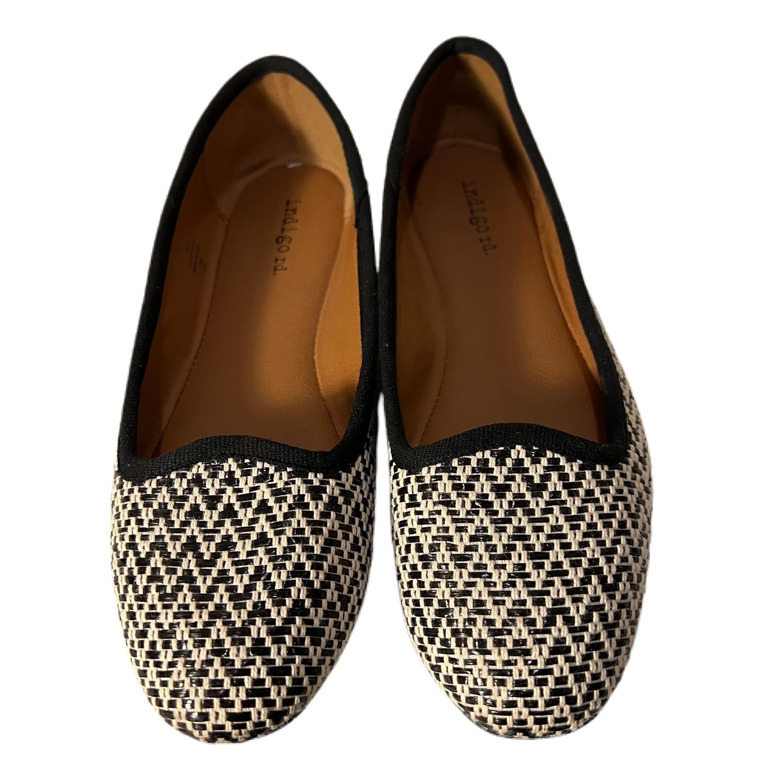 Indigo Rd. Black White Chevron Fabric Flats Slip On Loafers Almond Toe Women 7.5