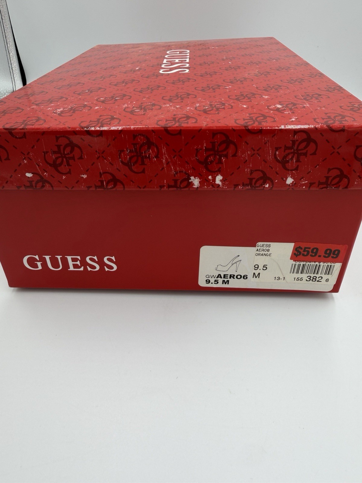 Guess Aero6 Orange Patent Peep Toe Slingback Cork Platform Heels Women’s 9.5
