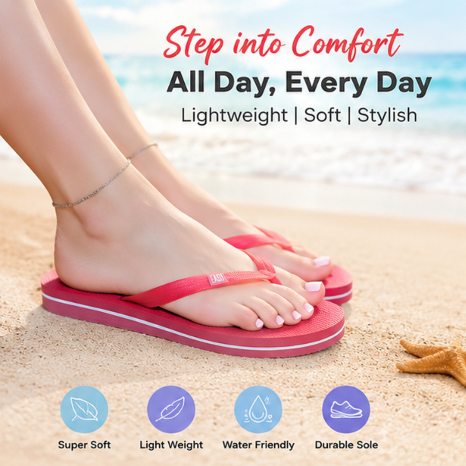 Fipper Classic Unisex Natural Rubber Flip Flops Anti-Slip Beach Sandals Slippers