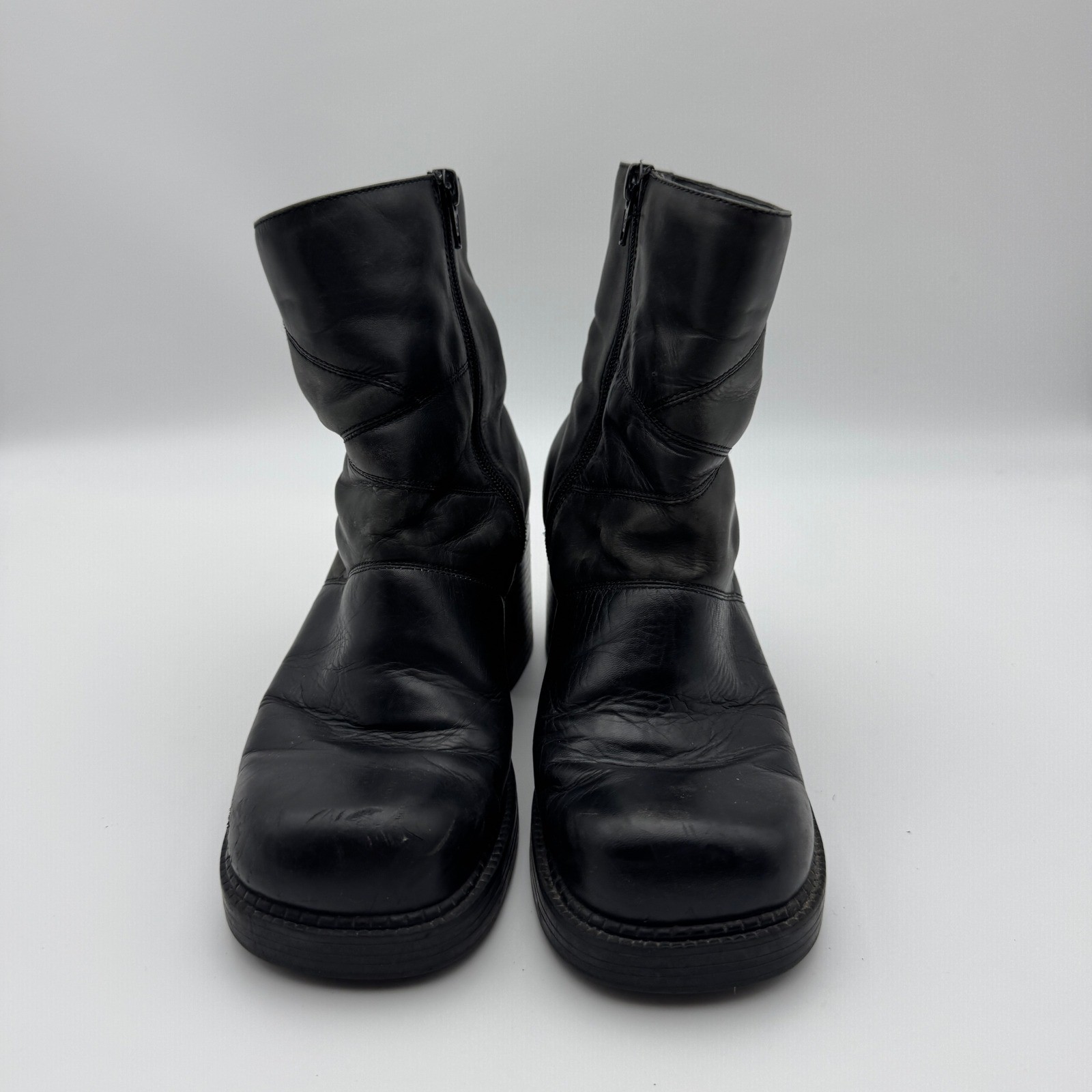 Prima Royale Corkin Black Leather Chunky Platform Ankle Boot 8.5M Square Toe Y2K