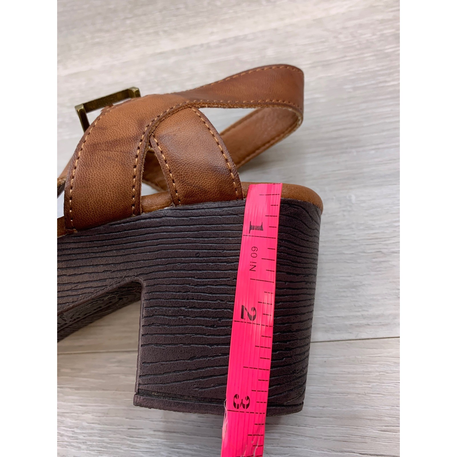 Frye and Co Vita Women’s Cognac Brown Strappy Platform Block Heel 6