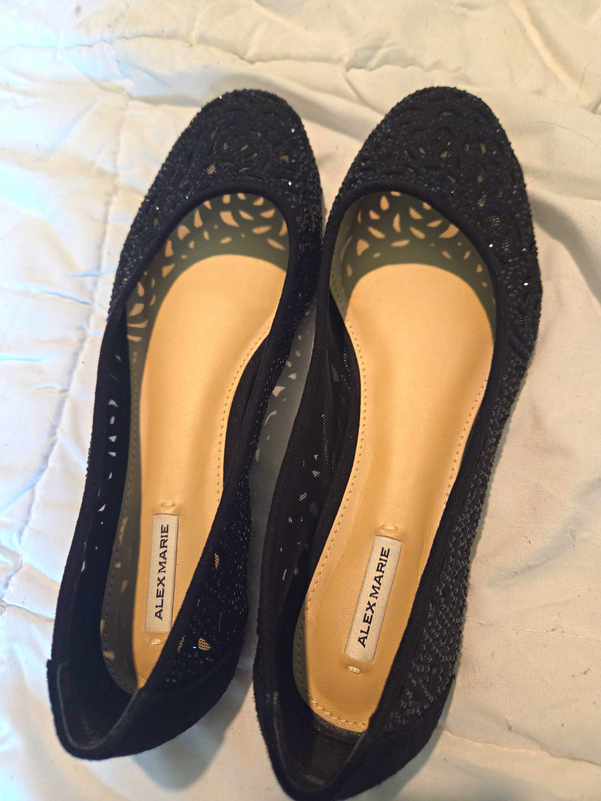 Alex Marie Womens 8 Black Sparkly Mesh Lace Dressy Ballet Flats Evening
