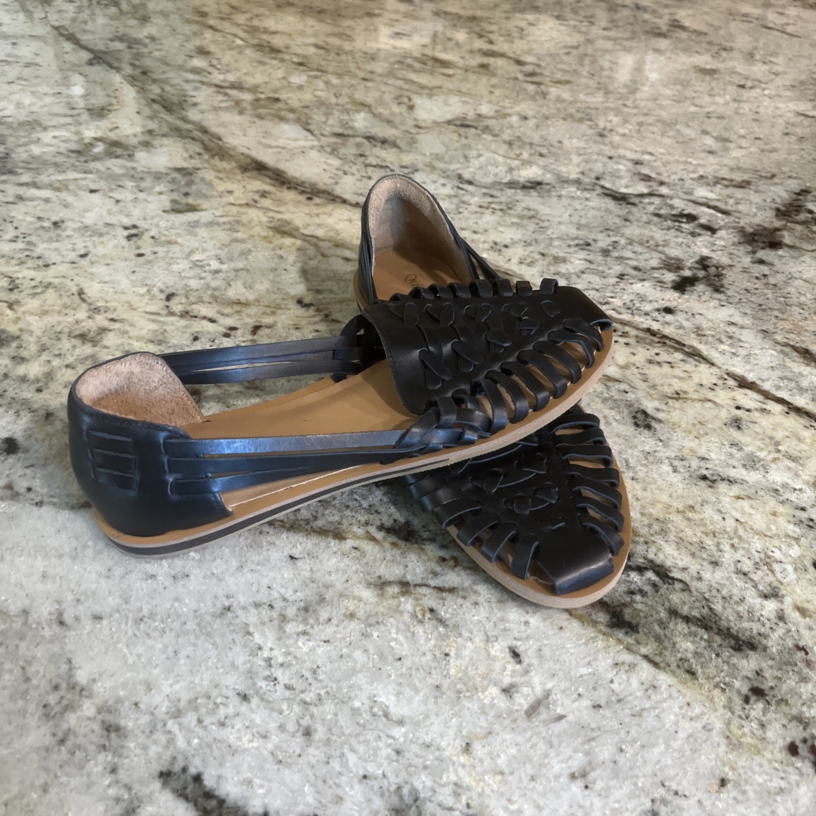 New without Box Quince leather huaraches flat sandals black size 7 US $72 MSRP