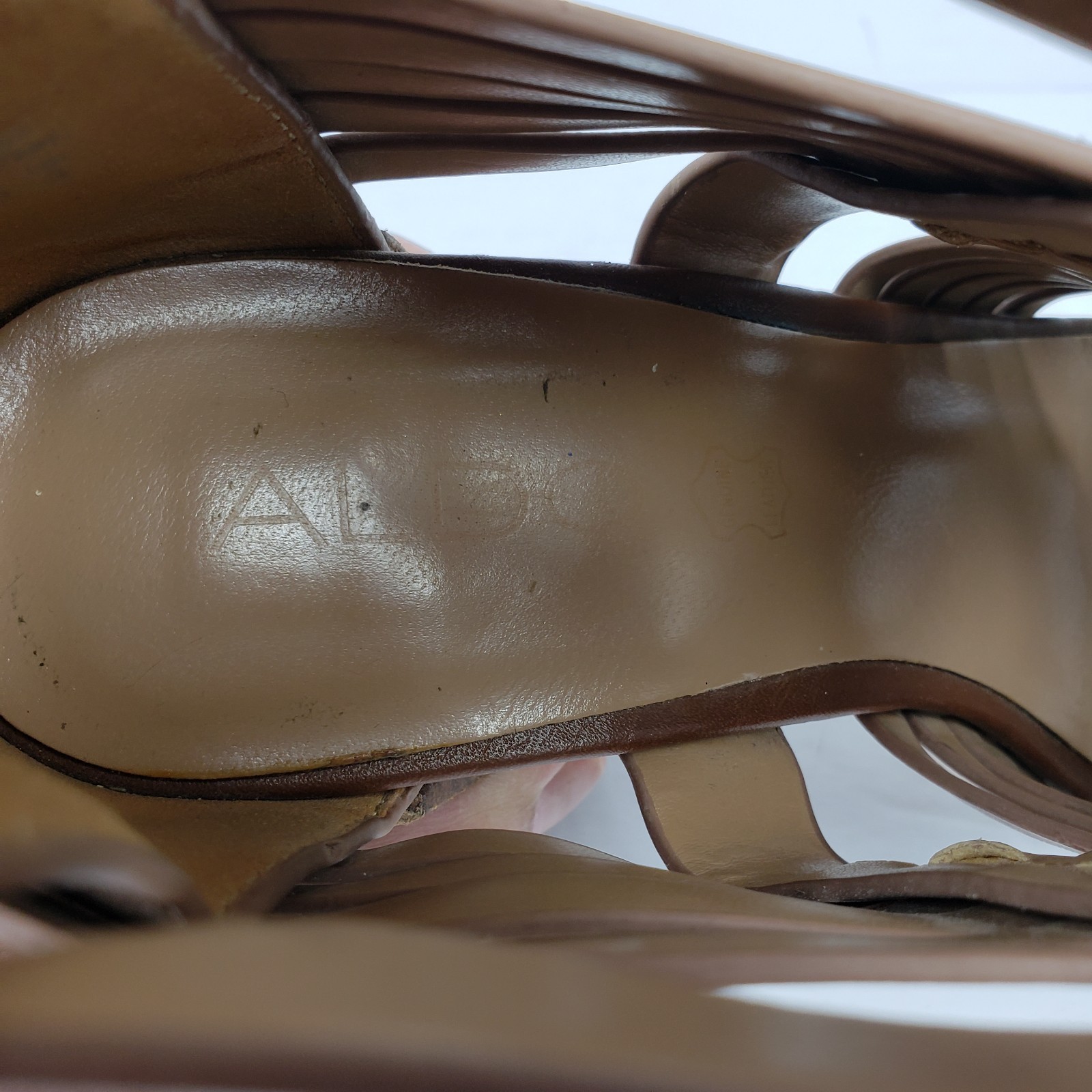 Aldo Womens Size 6 Brown Strappy Formal Party 4.25″ Heeled Peep Toe Heels Shoes
