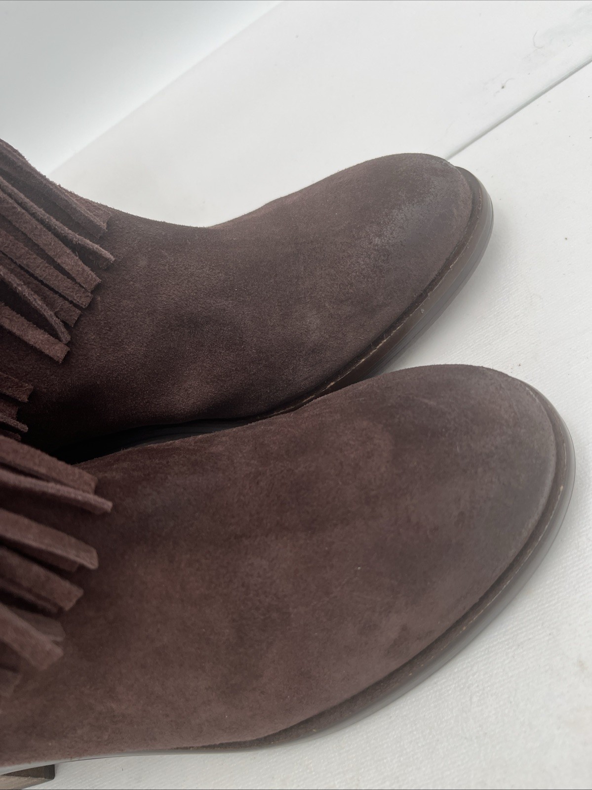 Lucky Brand Caleb Fringe Suede Boots Womens 9.5M Brown Western Bohemian Retro