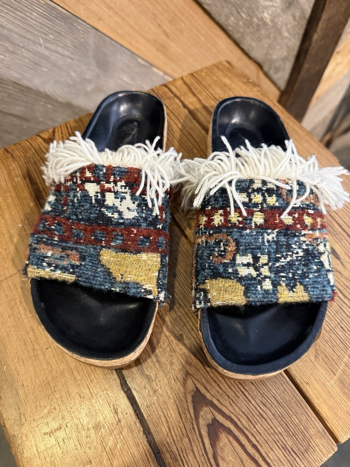 Chloe Textured Rug Slides Cork Sandals Size 36 (6)