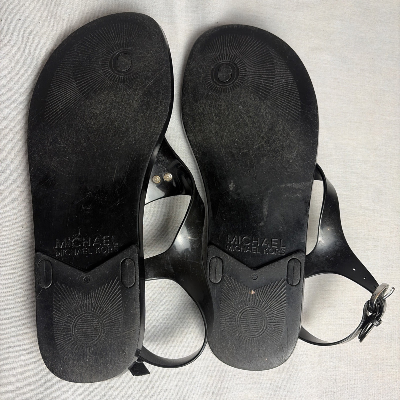 Michael Kors MK Plate Jelly Sandals Black PVC Thong Slingback Women’s Size 8