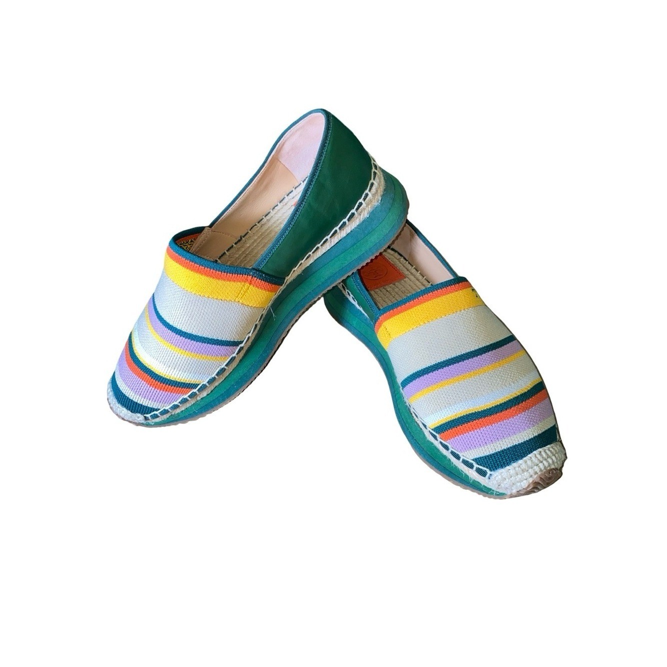 Tory Burch Multicolor Striped Knit Platform Espadrilles Slip-On Flats Green sz 8