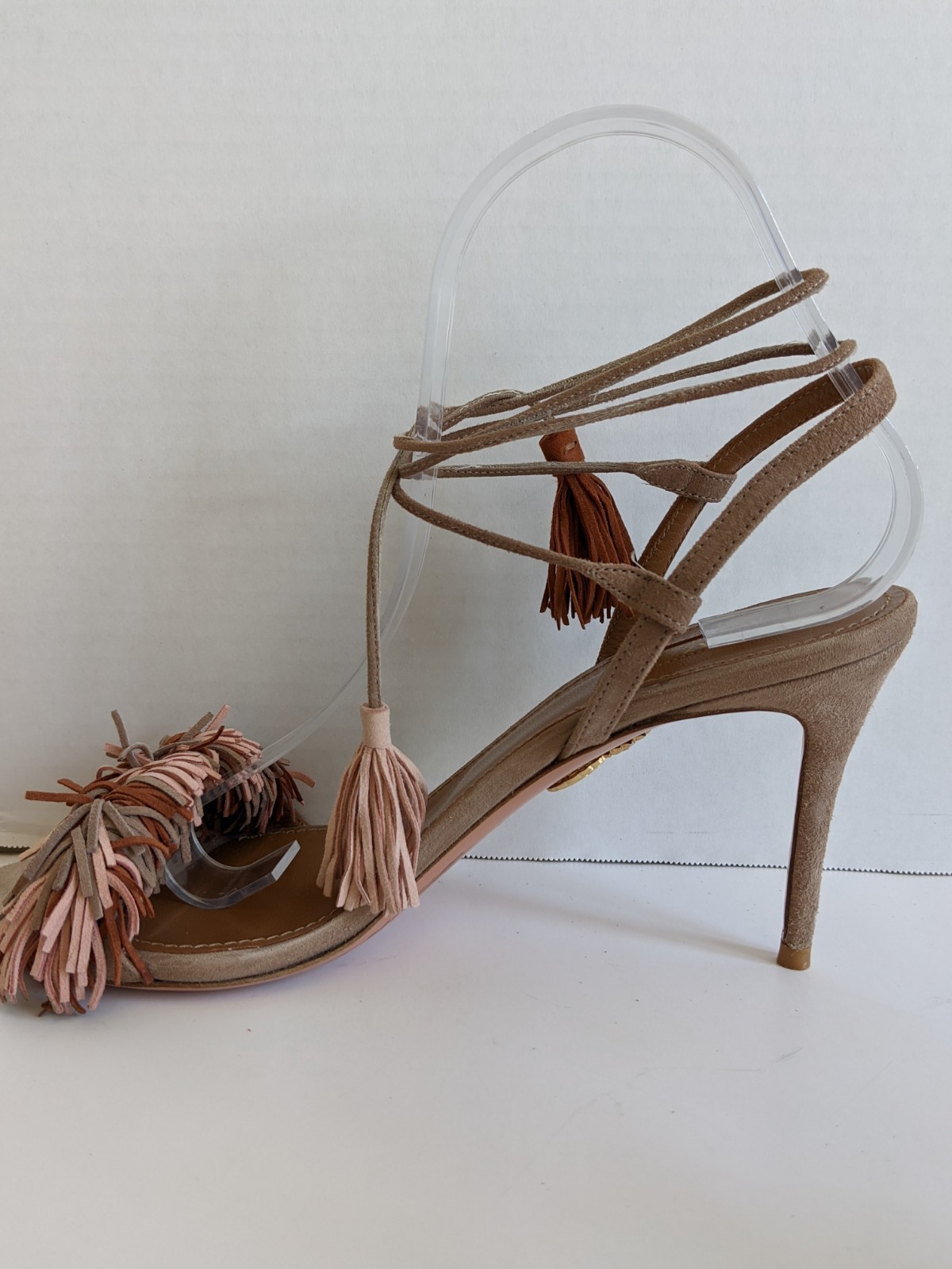AQUAZZURA WILD THING 85 mm TERRACOTTA SUEDE FRINGE SANDAL Heels 38