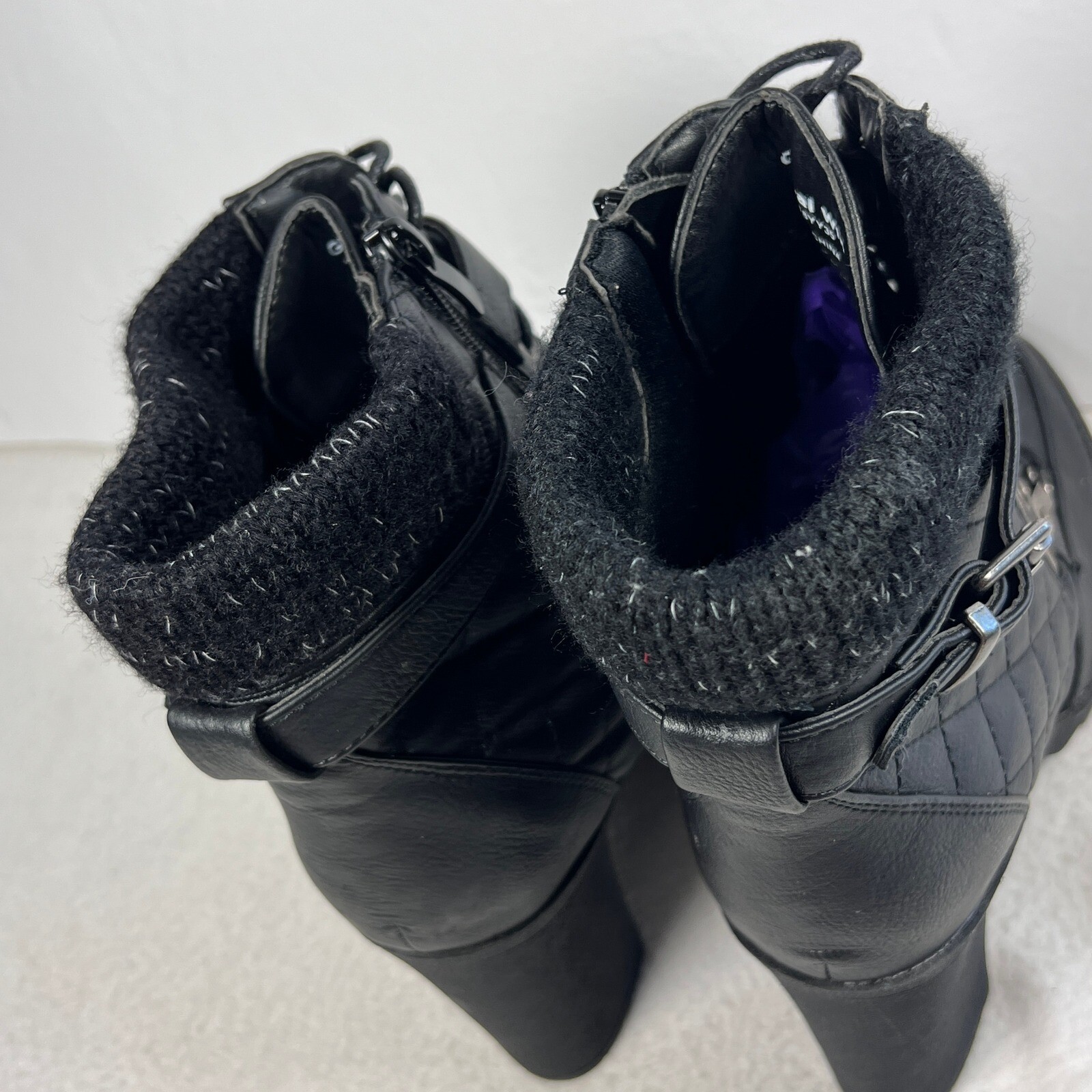 Global Win Black Ankle Boots Size 10 Lace Up Combat Chunky Gothic Zip Buckle